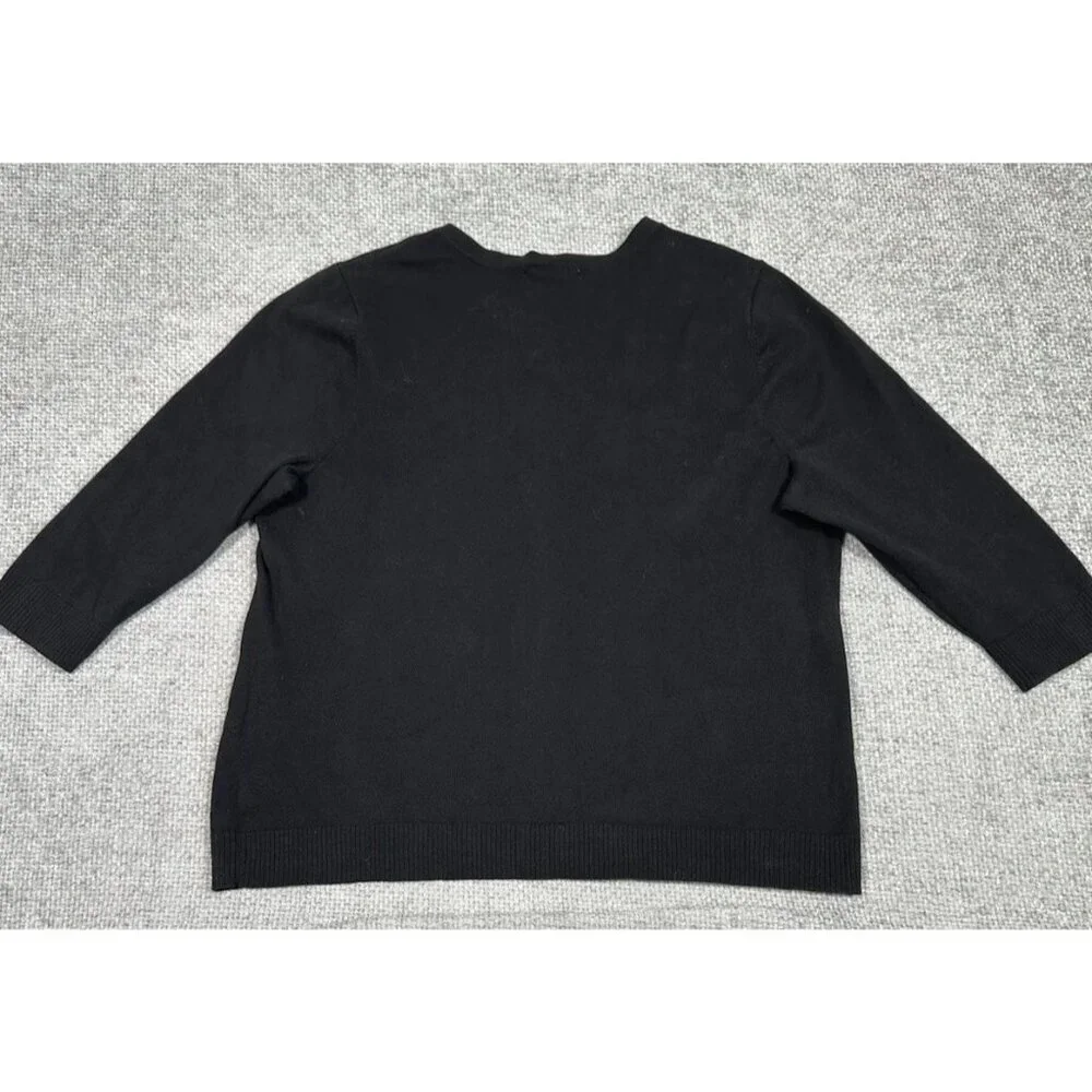 CJ Banks Sweater Womens X Black Cardigan Embroidered Floral 3/4 Sleeve‎